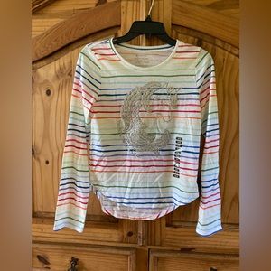 Girls My Favorite Tee rainbow striped silver unicorn shirt size 14/16 - NWT